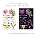Fluorescent gold foil tattoo JYG-002 with exotic feathers, arrows and dreamcatcher motifs - Bronzing Fluorescent JYG-002