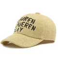 Straw baseball cap in light beige with black Lauren typography and woven texture - LAURENCLAY Letter Style (Khaki)