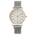 Fashionable women quartz watch with white dial and grey magnetic mesh strap - Silver