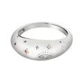 Anello in ottone argentato con design a stella e luna, micro-zirconi e motivi incisi - US 6 / Argento