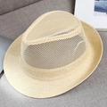Summer men's breathable mesh straw fedora hat with sun protection and wide brim - M Standard 58cm / Apricot Beige