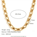 Collana a catena ovale in acciaio inossidabile placcato oro 18K per donna 40+5cm - Oro