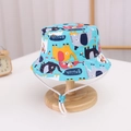 Lake blue kids bucket hat featuring colorful cartoon elephant prints and chin strap - 41 Landi Elephants / 54cm