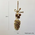 Golden Christmas pine cone hanging ornament with glitter coating and rustic jute rope - Gold Pinecone