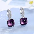 Elegant S925 silver hoop earrings featuring purple square cubic zirconia and pave stones - Purple