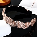 Baroque rose gold rhinestone headband with pleated black fabric and wavy edge design - Crystal Champagne + Champagne Rhinestone (Wide)