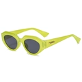 Cat-eye sunglasses with geometric fluorescent green frame and gold metal accents - Green Frame Grey Lens