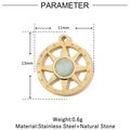 Specifiche delle dimensioni per un ciondolo a sole in acciaio e pietra naturale 11x13mm - Stile Ruota Solare in Pietra Naturale Verde Chiaro (VG811)