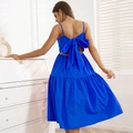 Royal blue backless maxi dress featuring a large decorative bow and layered cake skirt - Sapphire Blue