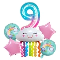 Rainbow cloud foil balloon set with a large gradient number 9 and colorful tassels - Number 9 Set