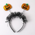 Diadema de Halloween con lentejuelas plateadas y adornos de calabaza naranja sonrientes - Patrón de Calabaza / Naranja/Negro