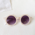 Kids round sunglasses with blue and yellow checkered frame and UV 400 protection - White