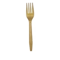 Detail view of a single gold plastic fork with diamond pattern handle on white background - Gold Disposable Forks