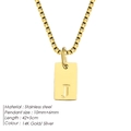 Minimalist stainless steel square pendant necklace featuring engraved letter J in gold finish - Letter J / Gold