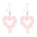 Translucent pink heart earrings with spiral texture and silver fishhook wires for women - Pink Heart (11243)
