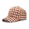 Detail of classic houndstooth baseball cap with gold glitter finish and structured fabric - Orange Brown Houndstooth (A)