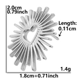 Detail showing dimensions of heart-shaped sunburst earring in 304 stainless steel - Sun Rays Heart / Silver