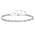 Pulsera de cadena de malla plateada para mujer con textura tejida y cierre de mosquetón - Acero-Ancho 3mm Longitud 16+3cm