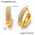 Golden stainless steel hoop earrings featuring turquoise and pave-set cubic zirconia - Gold White Zirconia Earrings-Small