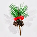 Artificial pine branch with red berries, pine cones and polka dot mushroom decor - No. 1 Mushroom