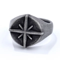 Vintage punk style compass star signet ring in oxidized silver finish for men - US 10 / Retro Color (02305)