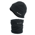 Detailed view of black fleece winter set featuring windproof hat and neck warmer scarf - Hat + Neck Gaiter 2-Piece Set / Black