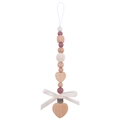 Pink and wood baby pacifier clip with silicone beads and handmade cotton bow decoration - Deep Bean Paste Pacifier Chain