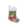 Green Christmas stocking with white faux fur trim featuring cartoon Santa and bunny - Forest Green Santa Rabbit