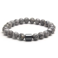 8mm Tiger Eye and Volcanic Rock Beaded Stretch Bracelet with Magnetic Centerpiece - Map Stone