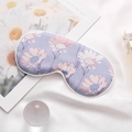Faux silk sleep mask featuring purple daisy floral print with white piping detail - Monet Garden-Purple Daisy