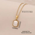 Collar de acero inoxidable dorado con colgante cuadrado de perla blanca y borde perlado - 3# Rectángulo (N1548)