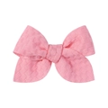 Pink jacquard bow hair clip for girls with textured fabric finish on white background - Pink