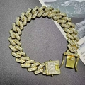 Hip hop 14mm gold plated cuban link bracelet with sparkling pave diamonds and square clasp - 18CM Gold Bracelet