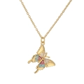 Charming gold butterfly necklace with colorful zircon stones on a sleek cross chain - Multi-color Stone Butterfly (CN001928YH)