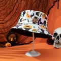 Reversible Halloween bucket hat with white pumpkin prints and black inner lining for parties - M (56-58cm) / Pumpkin+Owl-8