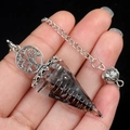 Tree of Life pendulum pendant with black resin stones and copper coil on silver chain - Snowflake Obsidian