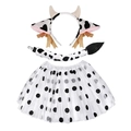 Three-piece cow costume set with horn headband, spotted tail, and mesh tutu skirt - Medium Cow 3-Piece Skirt Set