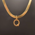 Golden stainless steel herringbone snake chain necklace with a minimalist letter Q pendant - Letter Q (5592272000737)