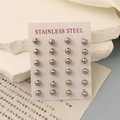 Lot de 12 paires de boucles d'oreilles boules minimalistes en acier inoxydable argenté - Argent (7mm)