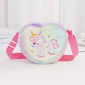 Rainbow gradient plush heart-shaped crossbody bag with pink unicorn embroidery - Pink Multi