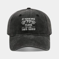 Detailed white embroidery on washed black cotton baseball cap for 70th birthday gift - 70th Birthday Style - Black