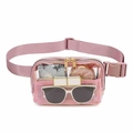 Pink transparent nylon fanny pack with mesh pocket and gold zippers for outdoor sports - Transparent Pink Double Pull