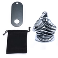 Vintage steel skull bell pendant with Born To Be Free engraving and velvet pouch - Skull Hand Bell With Pouch And Tag / Steel