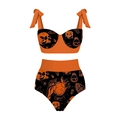 Costume da bagno Halloween due pezzi con stampe di teschi e ragnatele nero e arancio - S / Costume da Bagno Due Pezzi Zucca