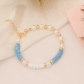 Bohemian style beaded bracelet with blue clay discs, faux pearls and golden clasp - 2# Camouflage Blue