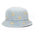 Light blue denim bucket hat for toddlers featuring colorful floral embroidery patterns - 50cm (Recommended 1-3 Years) / Flower - Light Blue