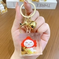 Golden liquid sand maneki-neko keychain with lucky cat figurine in acrylic block - Lucky Cat Family - Abundance Cat / Individual Packaging