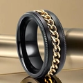 Matte black stainless steel spinner ring with a golden Cuban chain inlay for men - US 5 / Black Ring Gold Chain Embossed
