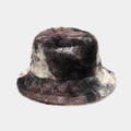 Chapeau bob en peluche tie-dye gris marbre et beige pour chaleur hivernale - M(56-58cm) / Noir Brun Mélangé