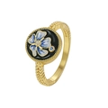Bague vintage en or avec lotus en émail noir et zircon sur fond blanc pur - US 9 / Lotus Doré (CYR0545)